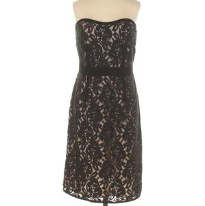 LOFT Black Strapless Dress Sheer Floral Lace Nude Lining Ann Taylor Sexy LBD XS